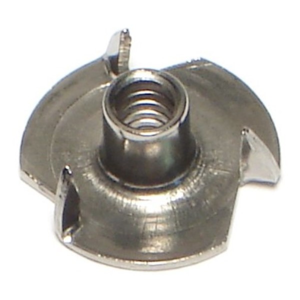 Midwest Fastener T-Nut, 3 Prongs, #10-24, 18-8 Stainless Steel, 9/32 in Barrel Ht, 10 PK 68482